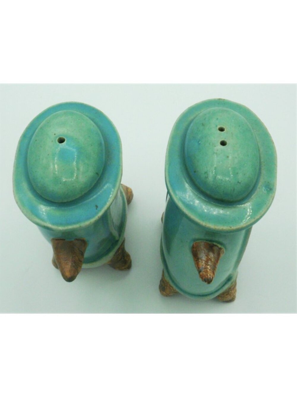 Hand Painted Salt and Pepper Shakers Teal Brown Ceramic Large 4.5 IN TT Japan - Picture 8 of 8